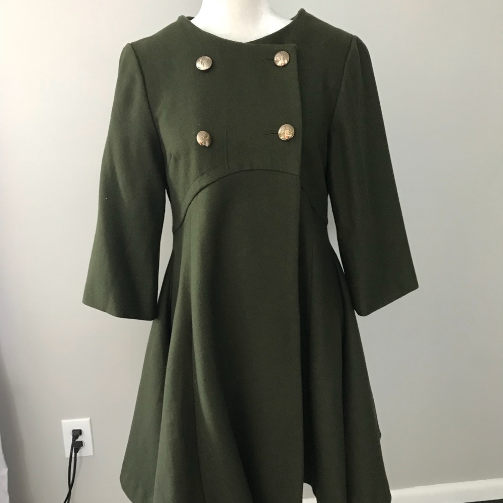TBA olive green double breast swing coat. Size L.